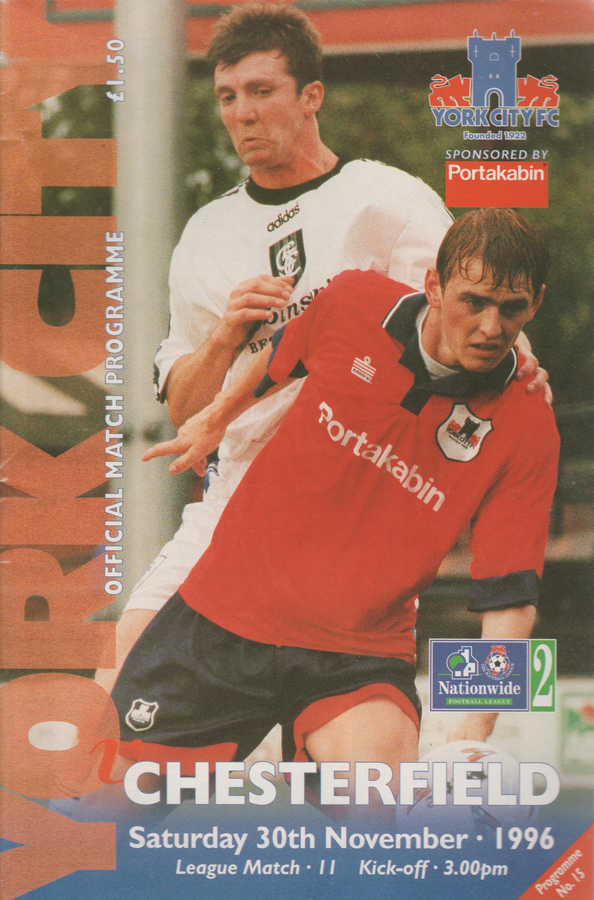 York City v Chesterfield 30-Nov-1996 - ProgrammeCollector.Net