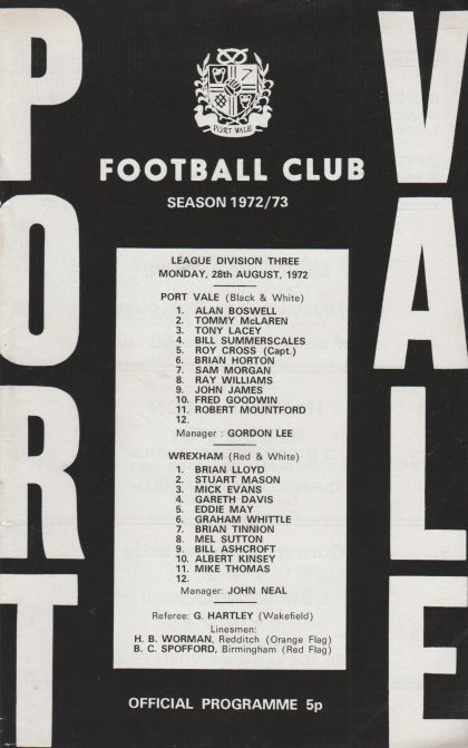 Port Vale v Wrexham 28-Aug-1972