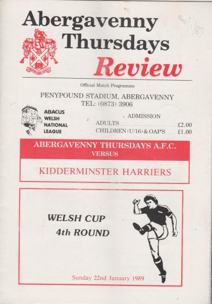 Abergavenny Thursdays v Kidderminster Harriers 22-Jan-1989