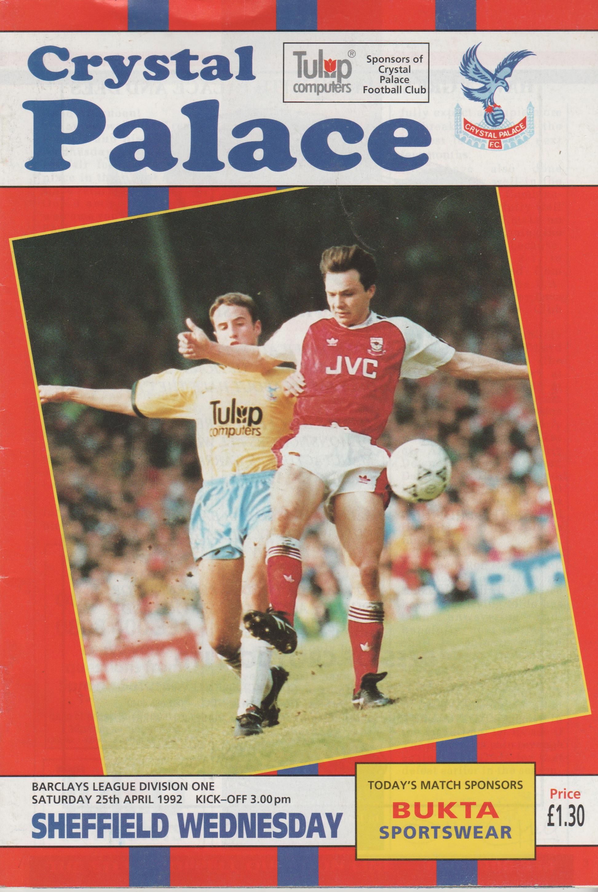 Crystal Palace V Sheffield Wednesday 25-Apr-1992 - ProgrammeCollector.Net