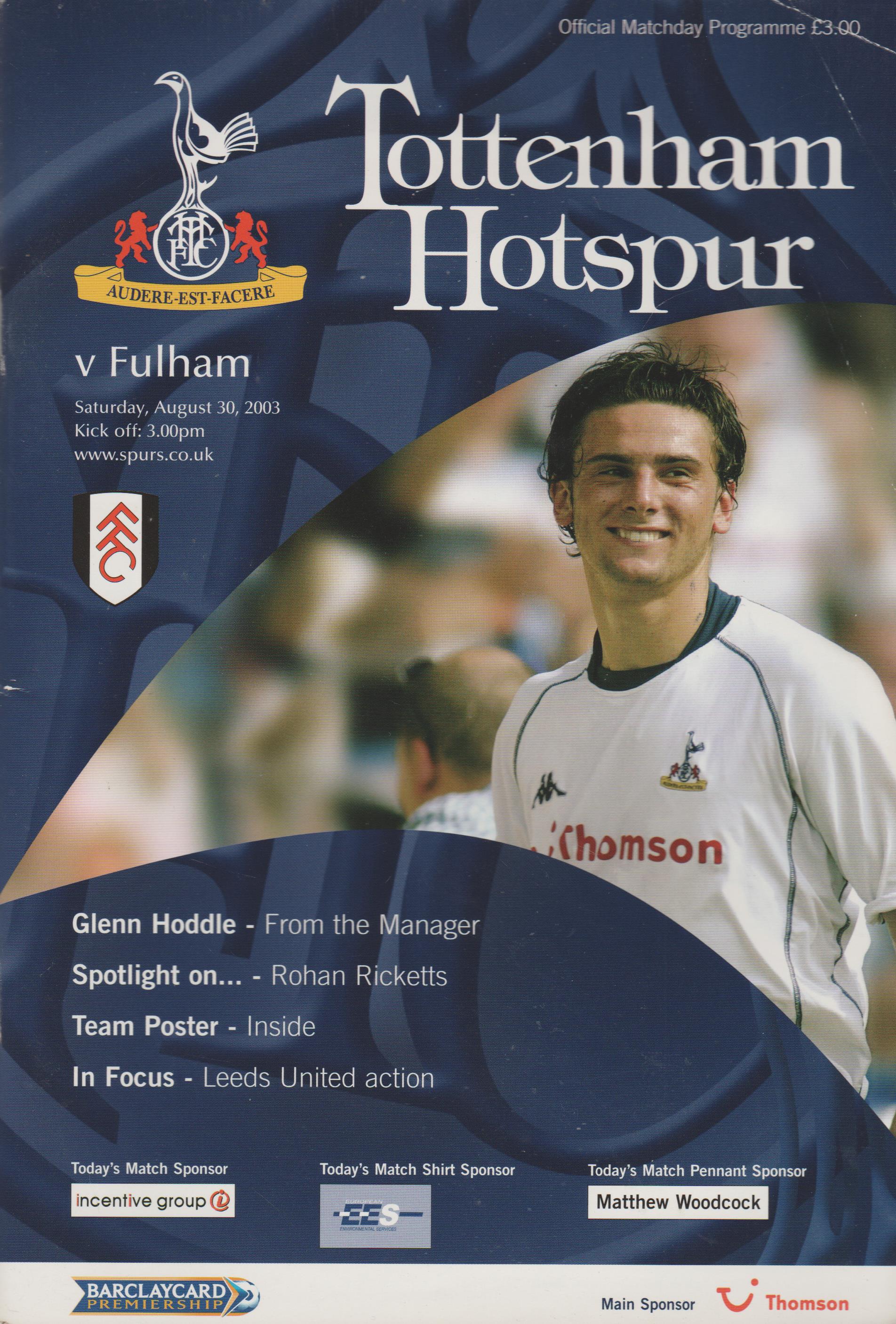 Tottenham Hotspur v Fulham 30-Aug-2003 - ProgrammeCollector.Net