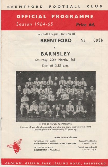 Brentford v Barnsley 20-Mar-1965