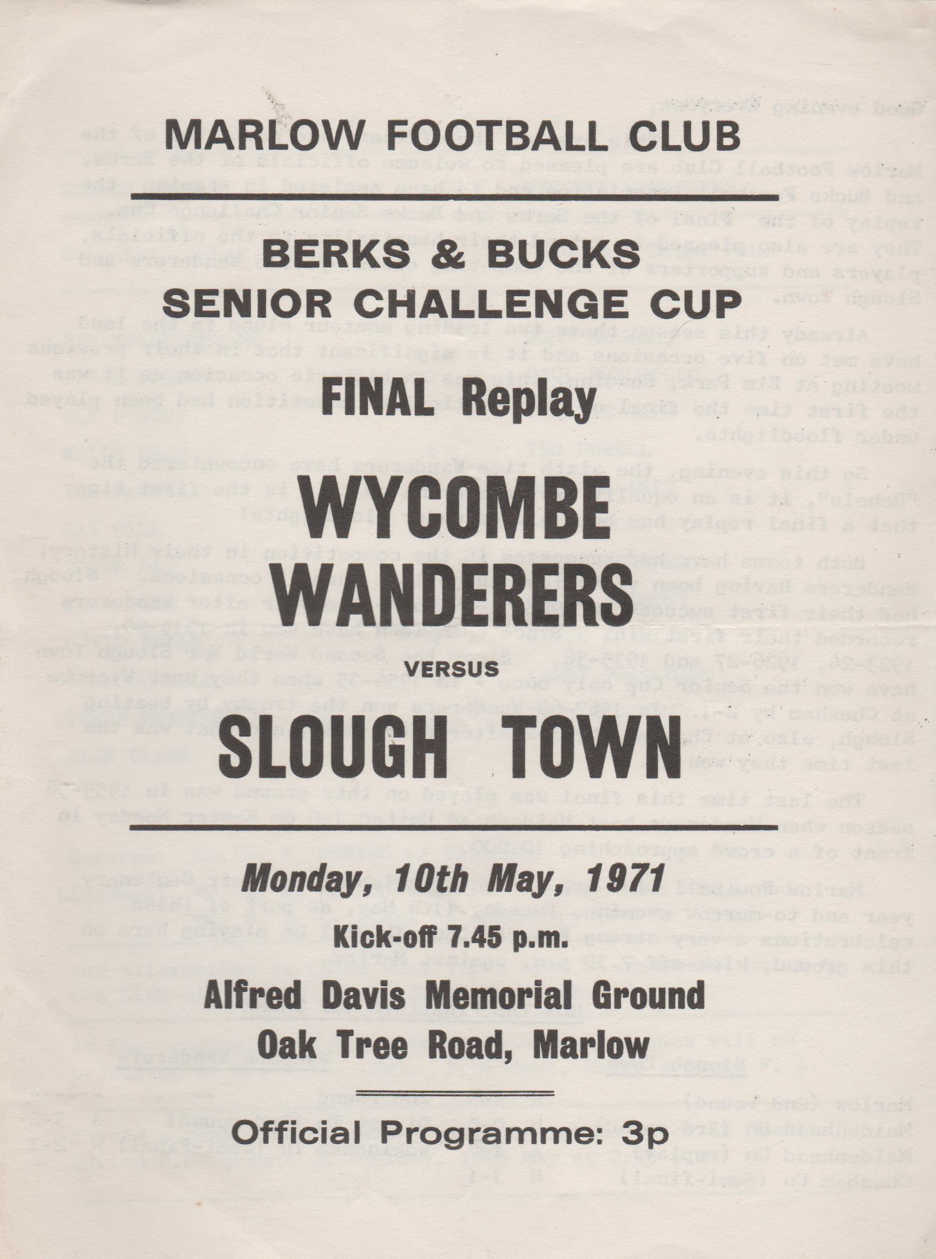 Wycombe Wanderers v Slough Town 10-May-1971 - ProgrammeCollector.Net