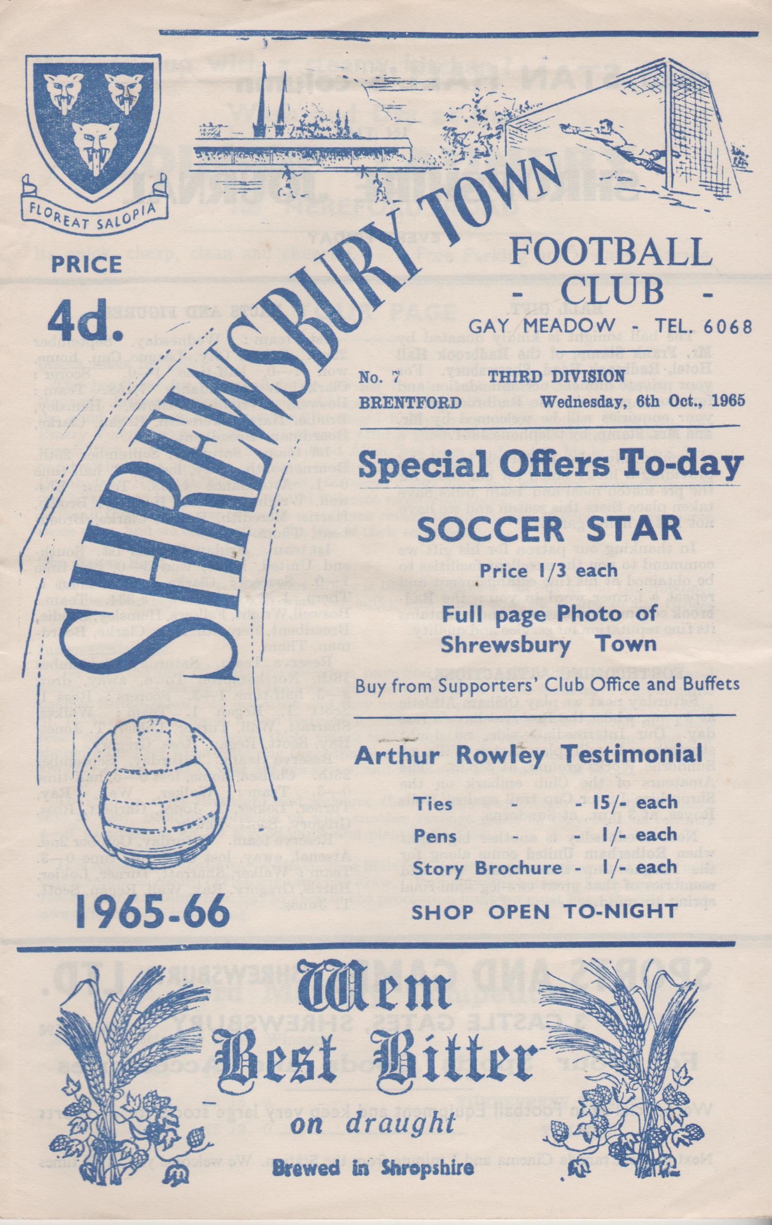 Shrewsbury Town v Brentford 06-Oct-1965 - ProgrammeCollector.Net