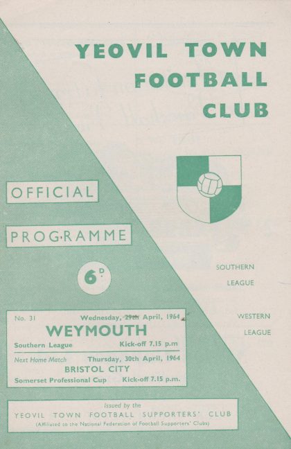 Yeovil Town v Weymouth  29-Apr-1964