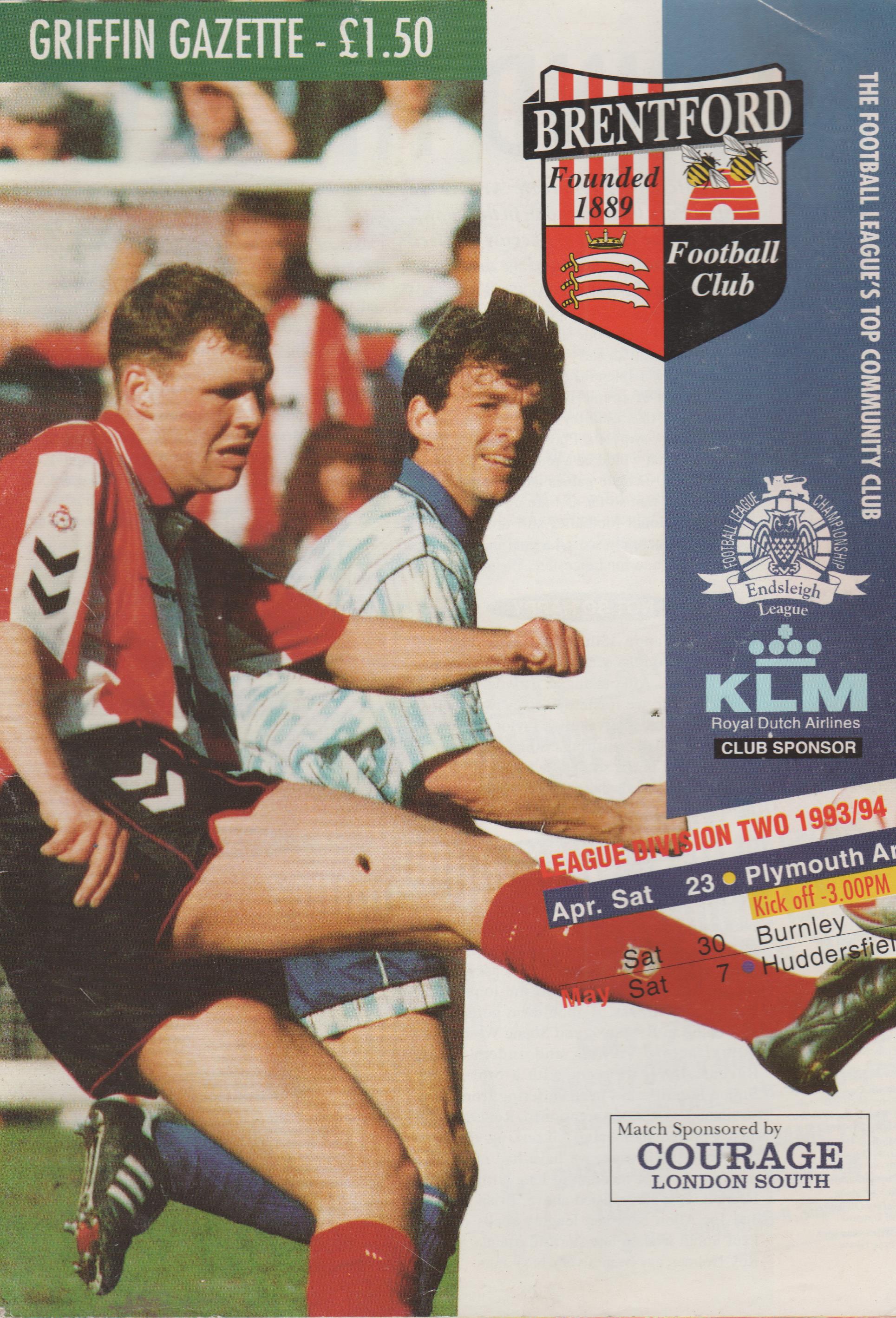 Brentford v Plymouth Argyle 23-Apr-1994 - ProgrammeCollector.Net 