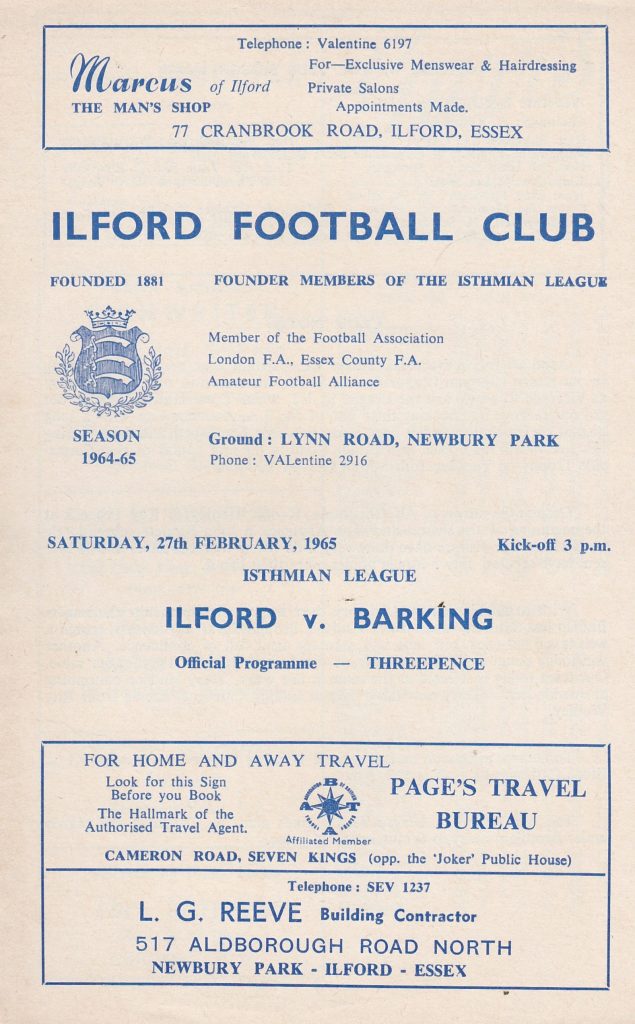 Ilford v Barking 27-Feb-1965 - ProgrammeCollector.Net