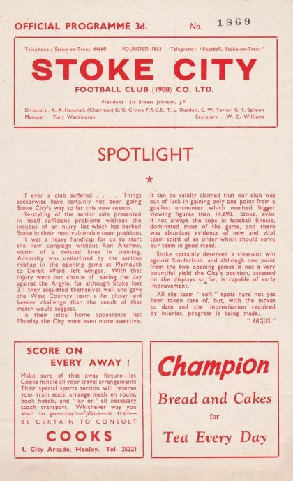 Stoke City v Portsmouth 12-Sep-1960