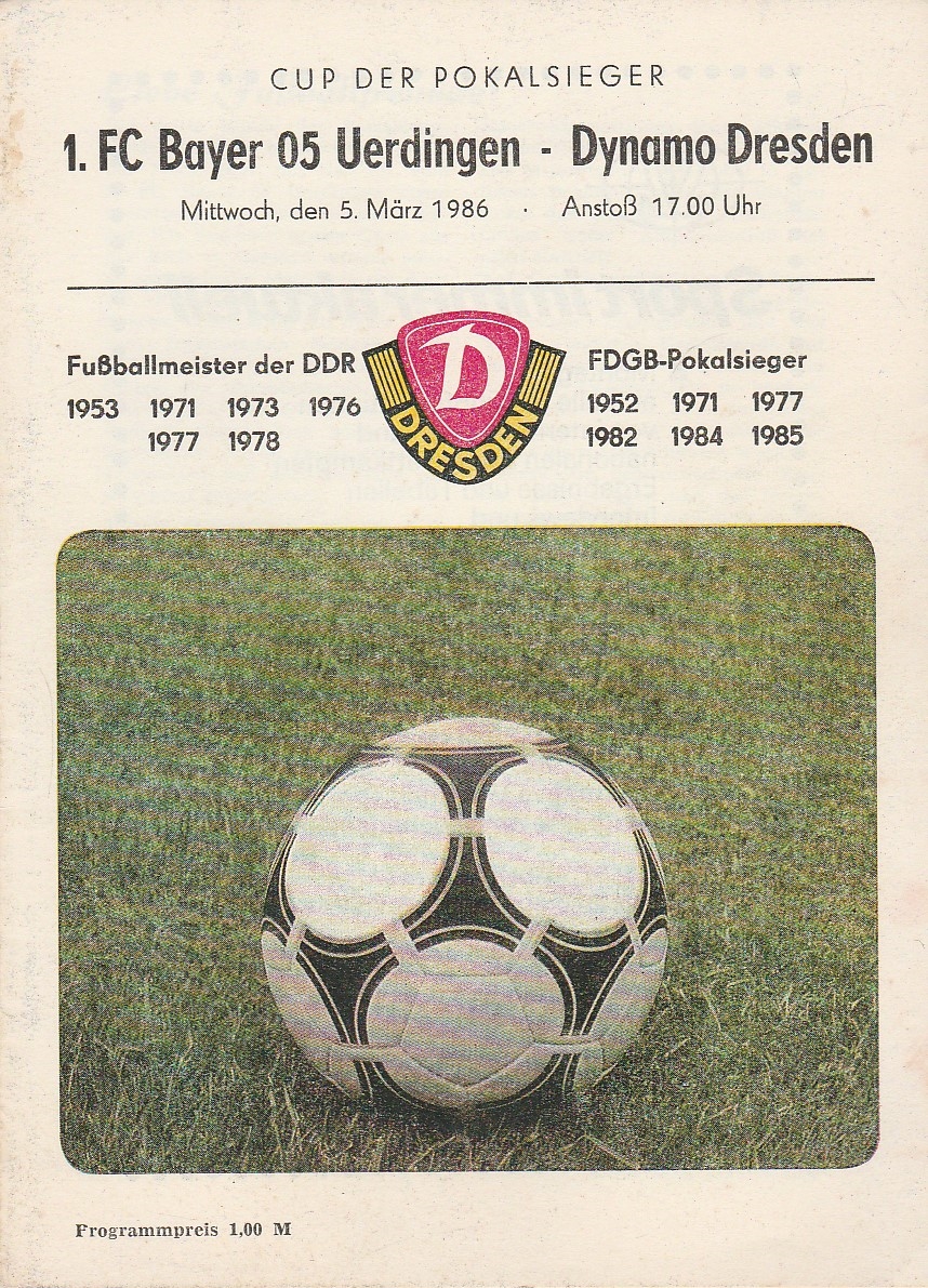 Dynamo Dresden vs Bayer Uerdingen 05-Mar-1986 - ProgrammeCollector.Net