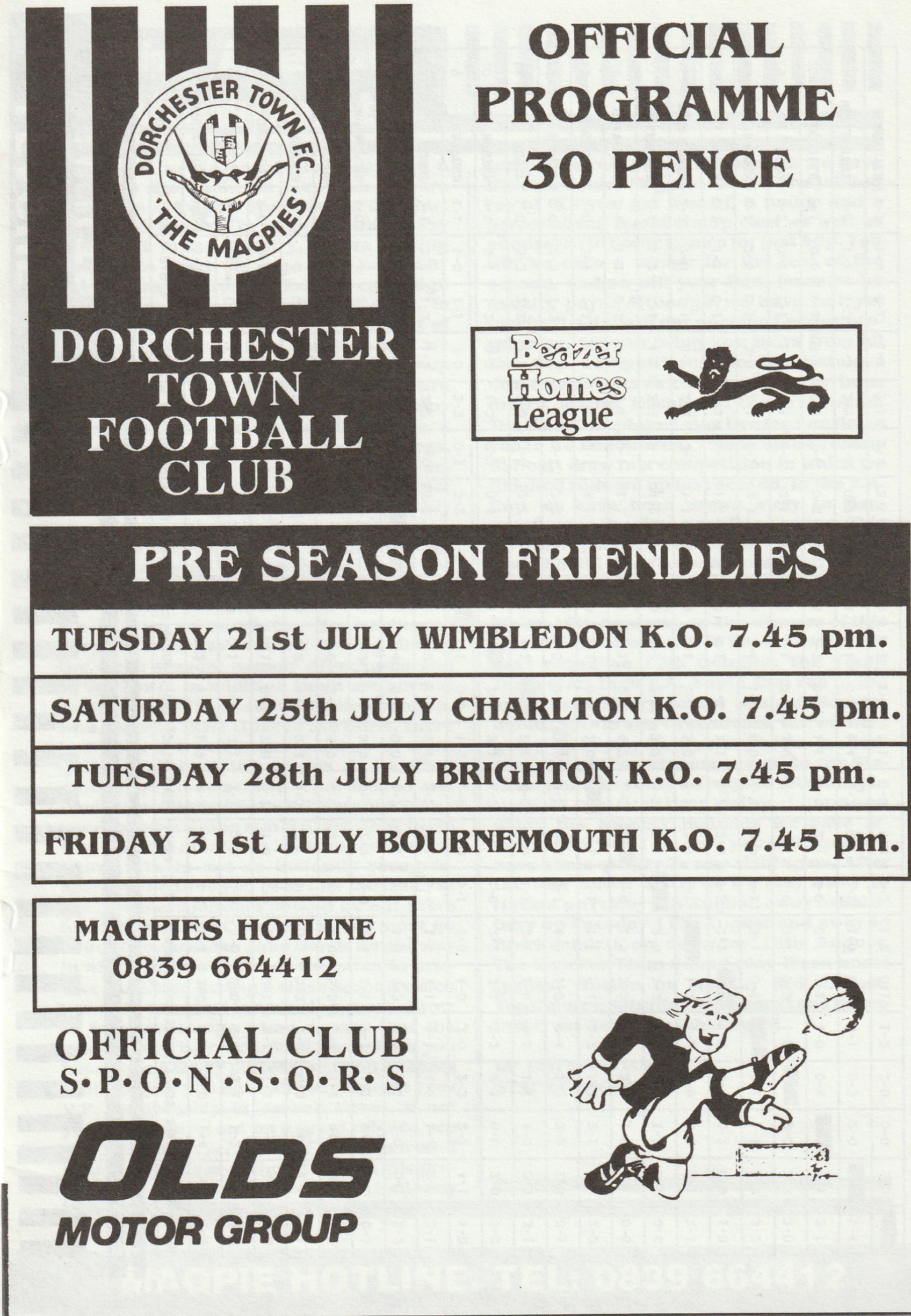 Dorchester Town v Brighton & Hove Albion 28-Jul-1992 ...