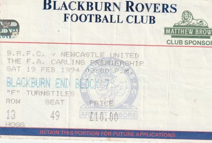 Blackburn Rovers v Newcastle United 19-Feb-1994