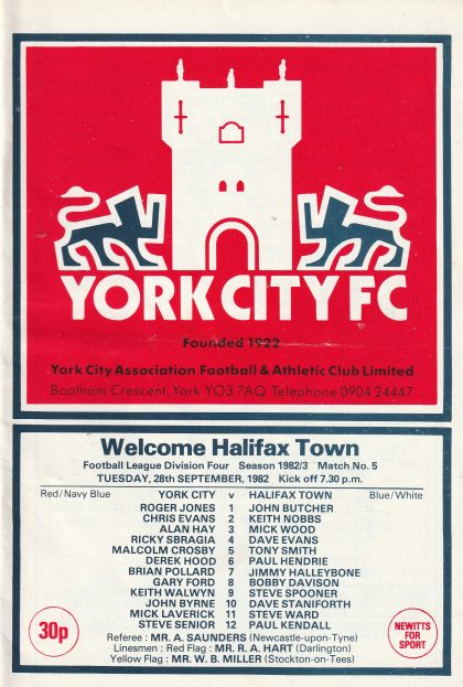 York City v Halifax Town  28-Sep-1982