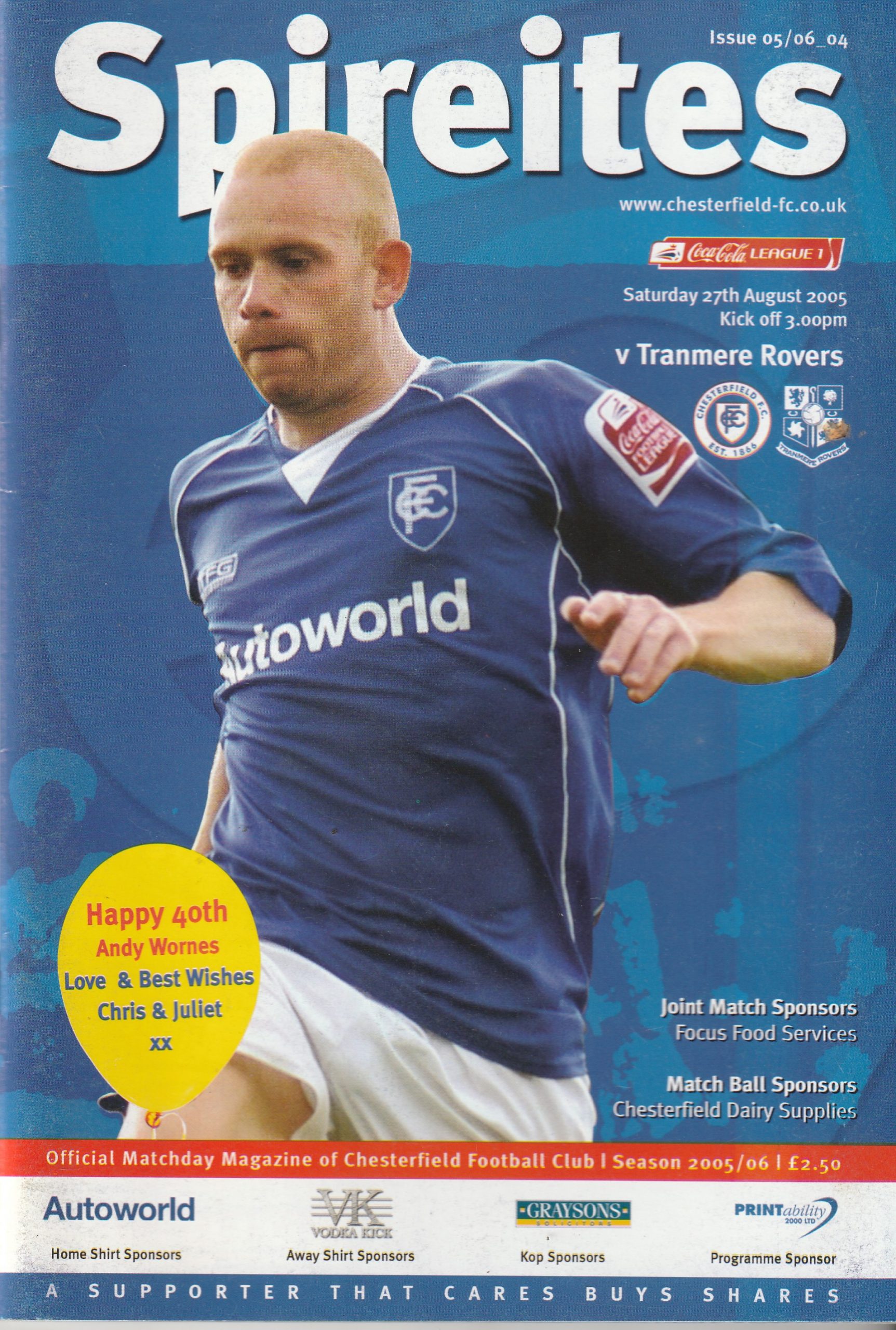 Chesterfield V Tranmere Rovers 27-Aug-2005 - ProgrammeCollector.Net