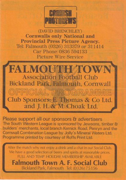 Falmouth Town v Clyst Rovers 26-Apr-1987